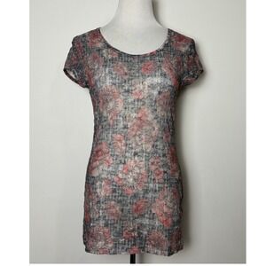 Mudd Womens Sheer Mesh Lace Top Large Y2K Slim Fairy Grunge Festival